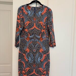 J. McLaughlin Vibrant Blue and Orange 3/4 Sleeve Dress